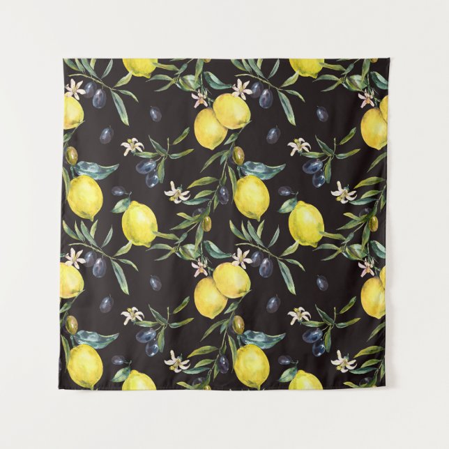 Tapiz Limón, ramas de olivo: patrón acuático. (Anverso)