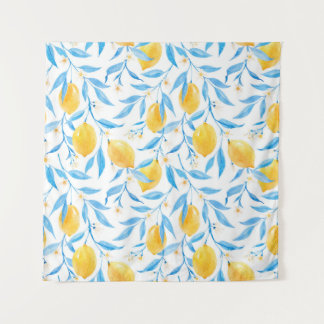 Tapiz Limones acuarelas: patrón dibujado a mano.