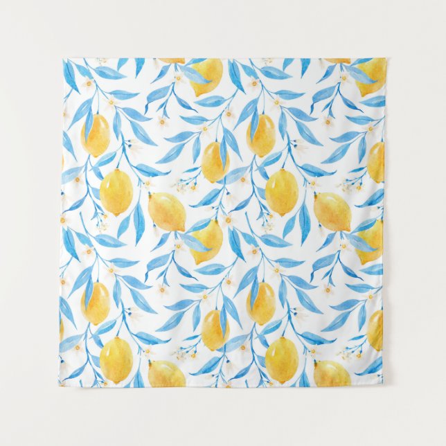 Tapiz Limones acuarelas: patrón dibujado a mano. (Anverso)