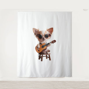 Tapiz lindo chihuahua tocando guitarra clásica dibujo an