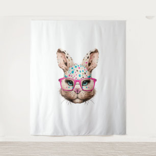 Tapiz lindo conejito cara gafas rosadas leopardo de flor