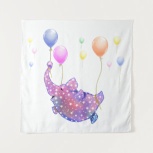 Tapiz Lindo elefante estrellado volando con globos color