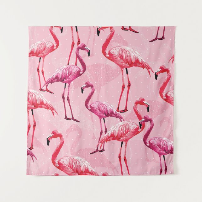 Tapiz Lindo Flamingo Bird Pink Seamless Pattern (Anverso)