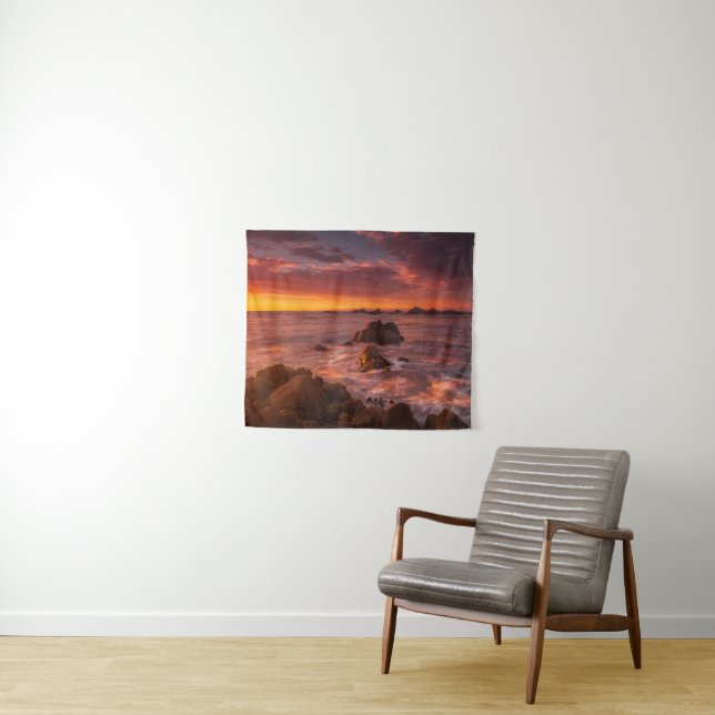 Tapiz Línea costera | Sunset Pacific Grove Carmel Califo (In situ (horizontal))