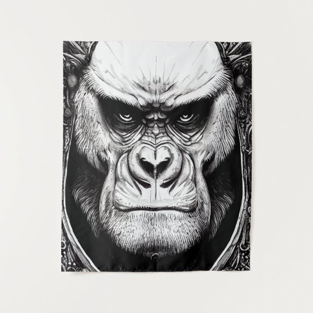Tapiz Línea de Ilustracion natural salvaje Gorilla Ape A (Anverso)