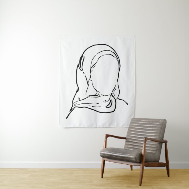 Tapiz Línea que dibuja a Chica musulmana hiyab mujer ára (In situ)