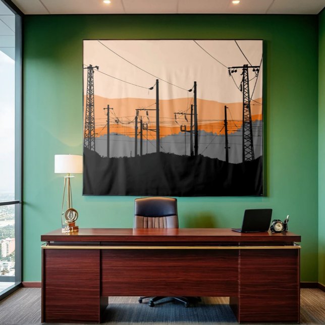 Tapiz Líneas de energía de silueta solar industrial (Subido por el creador)