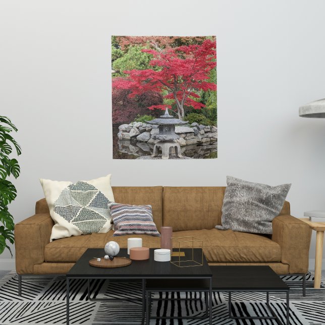 Tapiz Linterna de jardín japonés y hojas de arce rojas (In Situ (Sofa))