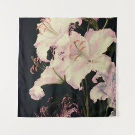 Tapiz Lirios Blancos Elegantes sobre Fondo Negro Floral