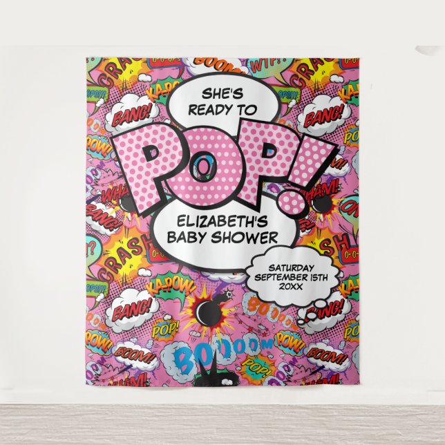 Tapiz Listo para estallar Baby Shower Fondo de Fotos Ros (Anverso)