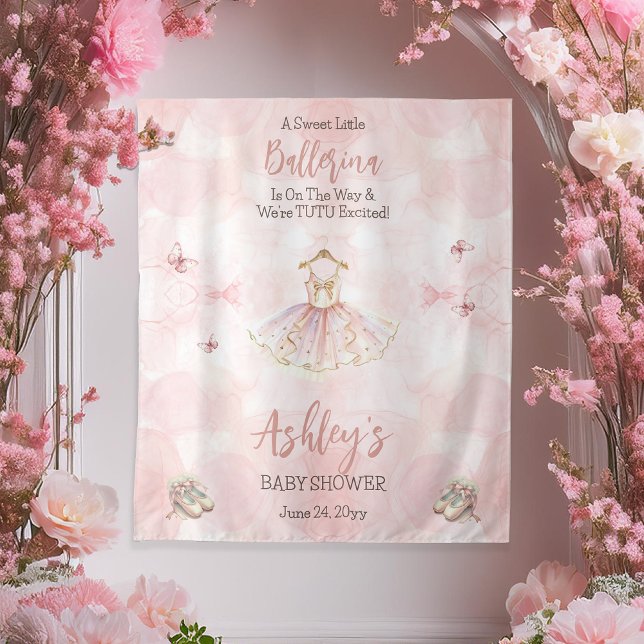 Tapiz Little Ballerina Está En Camino Tutu Baby Shower (A Sweet Little Ballerina Is on the Way Tutu Pink Girl Baby Shower Backdrop)