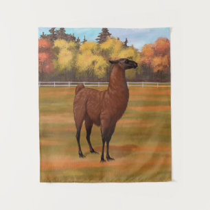 Tapiz Llama marrón en pastor de granja otoñal