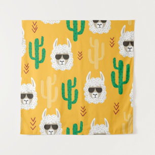 Tapiz Llama personalizado sin foco y patrón de cactus en