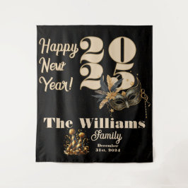 Tapiz Llamemos al fiesta de Año Nuevo negro glamoroso