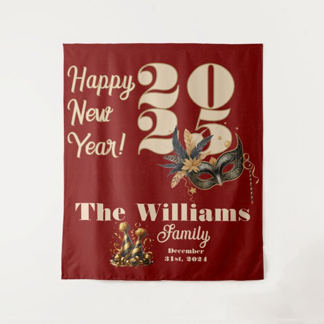 Tapiz Llamemos al fiesta de Año Nuevo rojo glamoroso (Anverso)