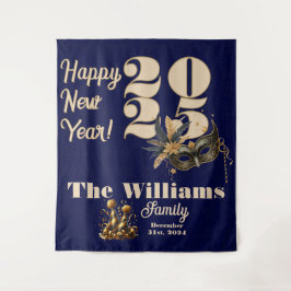 Tapiz Llamemos en Año Nuevo fiesta azul glamoroso
