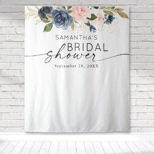 Tapiz Lluvia de Boda Rosa y Azul Floral Acuarela