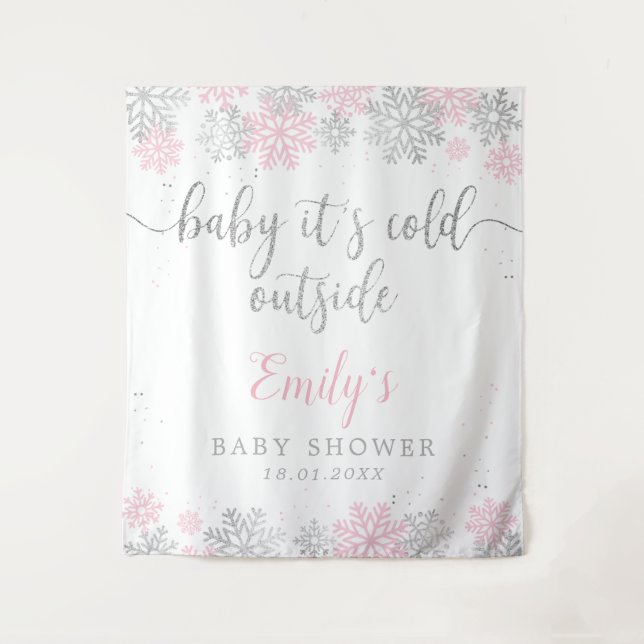 Tapiz Lluvia De Copos De Nieve De Invierno Plateados Y R (Anverso)