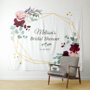 Tapiz Lluvia de Novia Floral Eucalipto Rosa Burdeos
