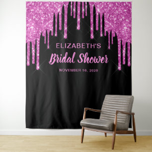 Tapiz Lluvia de Novia Rosa Brillante Personalizado Negro