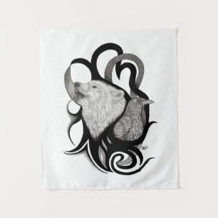Tapiz Lobo blanco con arte tribal de Raven