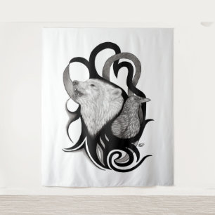 Tapiz Lobo blanco con arte tribal de Raven