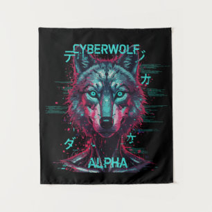 Tapiz Lobo ciberpunk Alfa   Lobo ciberpunk futurista de 
