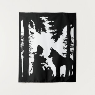 Tapiz Lobo de cascabel en blanco y negro en árbol forest