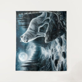 Tapiz Lobo de la luna de plata