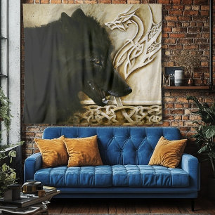 Tapiz Lobo Negro Nudo Celta Dragón Fantasía