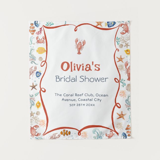 Tapiz Lobster She Is a Catch Bridal Shower Banner (Anverso)