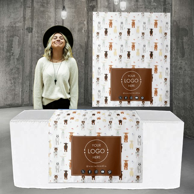 Tapiz Logo de Table Runner Banner Granja de cabra de med (Table Runner Banner Logo Social Media Goat Farm Tapestry)