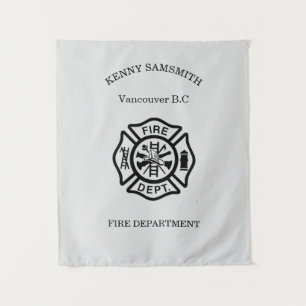 Tapiz Logo del Departamento de Bomberos Negro y Blanco