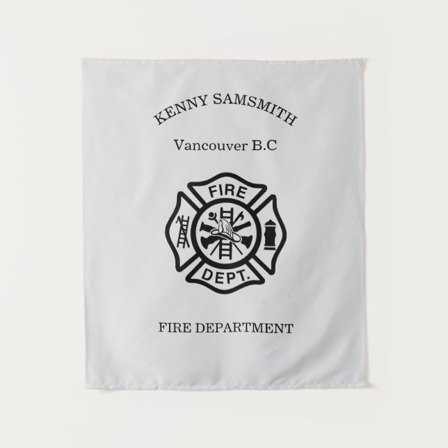 Tapiz Logo del Departamento de Bomberos Negro y Blanco (Anverso)