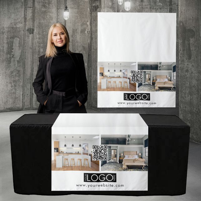 Tapiz Logo Photo Table Runner Banner Real Estate QR Code (Logo Photo Table Runner Banner Real Estate QR Code Tapestry)