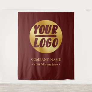 Tapiz Logotipo De La Compañía personalizado Oro Rojo Fon