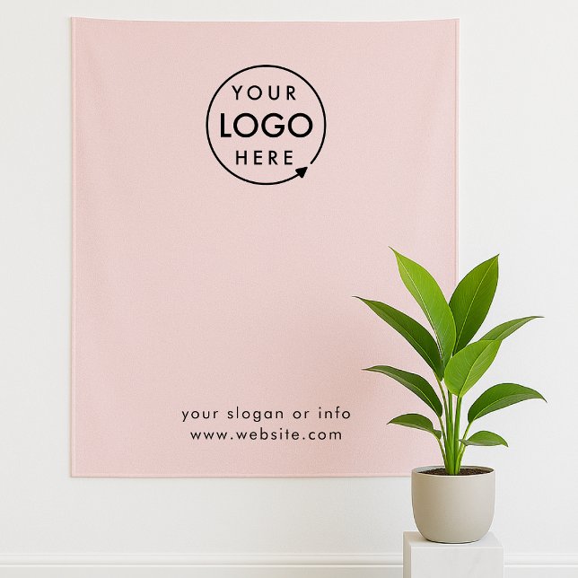 Tapiz Logotipo de Negocio | Fondo Fotográfico Rosa Claro (Blush pink company branded feminine backdrop tapestries for small business promotion & marketing.)