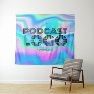 Tapiz Logotipo moderno de podcast Arcoíris Irisado Azul 
