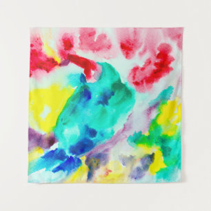 Tapiz loro en el árbol, pájaro Abstract Bright Watercolo