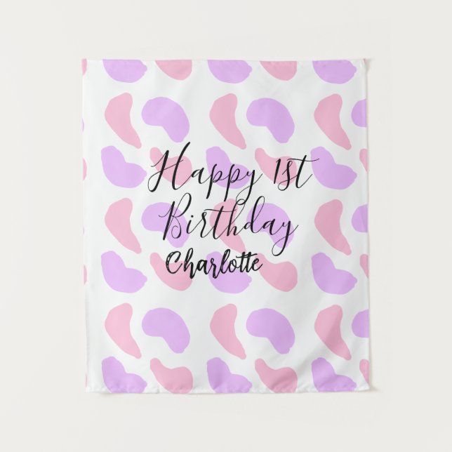 Tapiz Los abstractos púrpura rosa forman un feliz primer (Anverso)