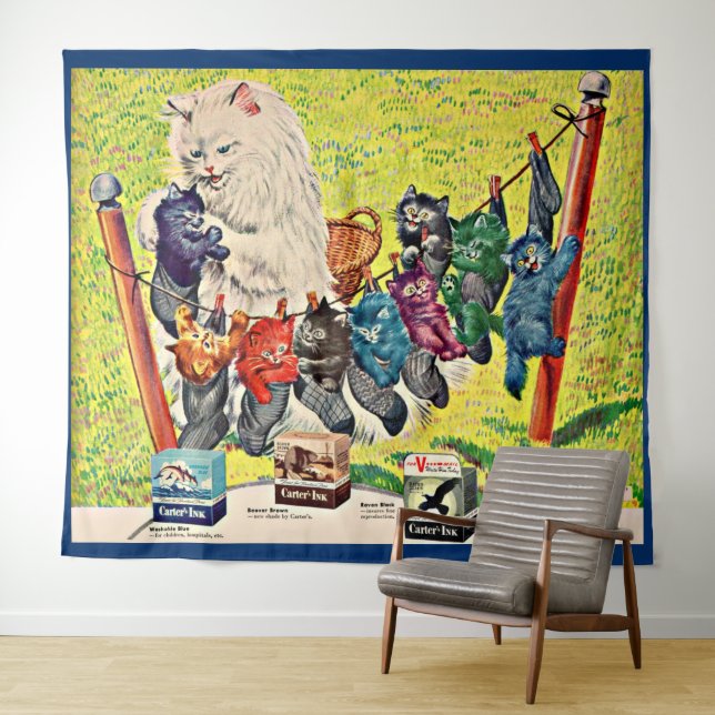 Tapiz Los años 1940 el gato y los gatitos de la tinta y  (In situ (horizontal))