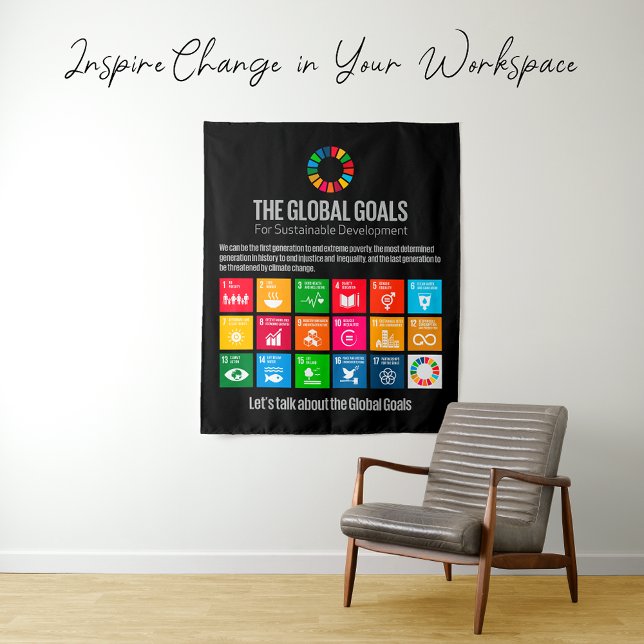 Tapiz Los Objetivos Mundiales ODS 2030 de las Naciones U (Zazzle_The_Global_Goals_SDG_2030 poster Tapestry green planet sustainability renewable energy)