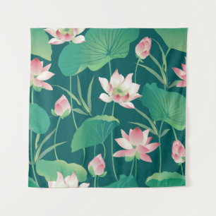Tapiz Loto acuarela: flores vintage sin costura.