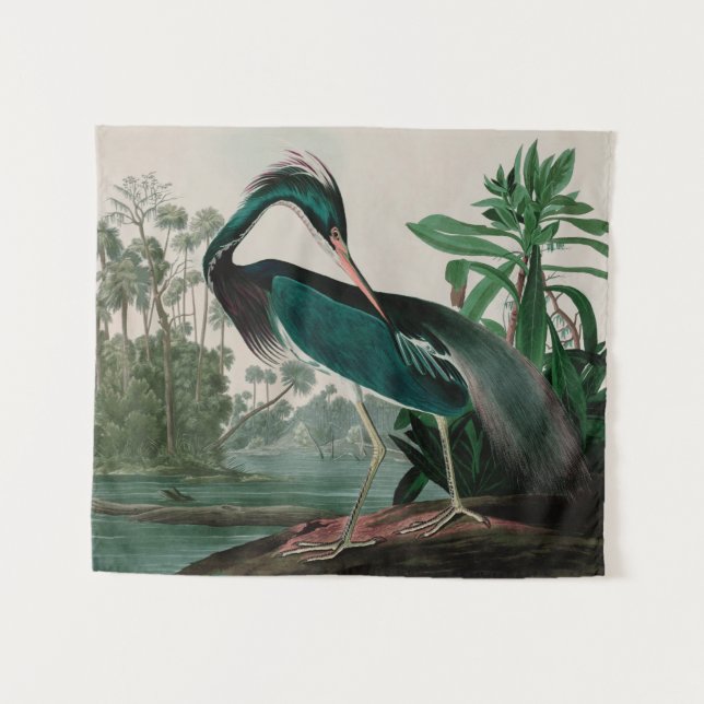 Tapiz Louisiana Heron Birds of America Audubon Print (Anverso (horizontal))