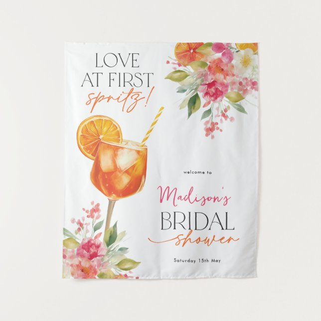 Tapiz Love at First Spritz Bridal Shower Backdrop Sign (Anverso)