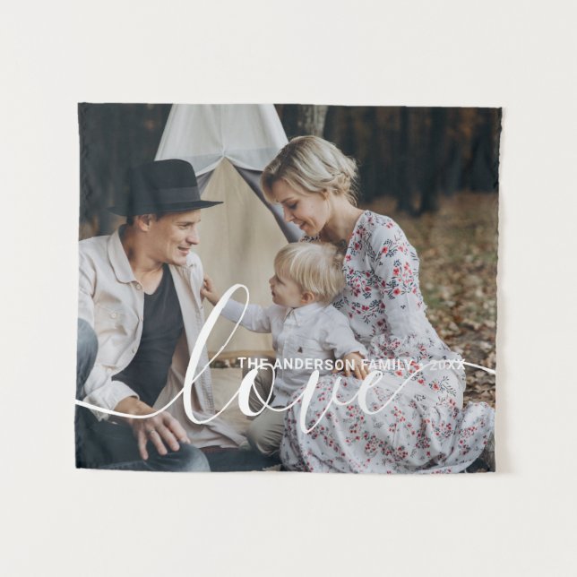 Tapiz 'Love' Foto familiar personalizada con nombre cust (Anverso (horizontal))