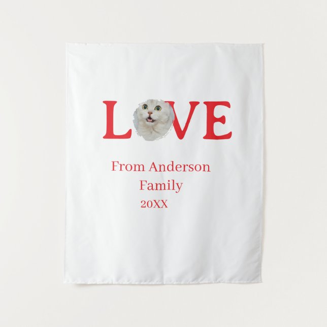 Tapiz Love holidays cat photo pet family name bold lette (Anverso)
