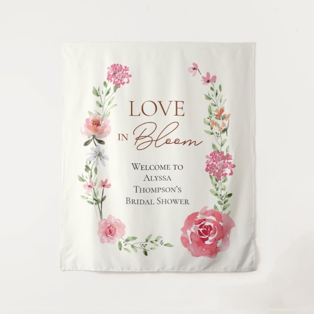 Tapiz Love in Bloom Summer Floral Bridal Shower Welcome (Anverso)