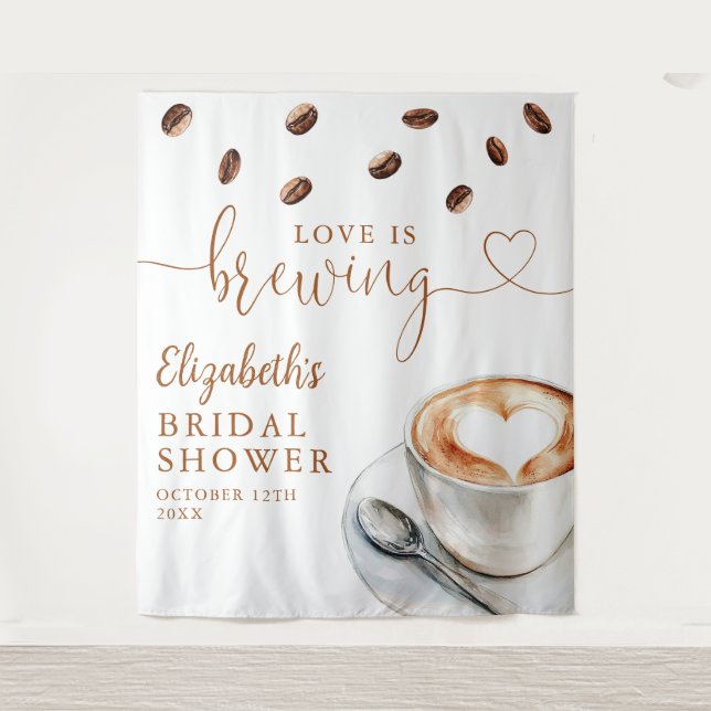 Tapiz Love Is Brewing Bridal Shower Photo Backdrop (Anverso)