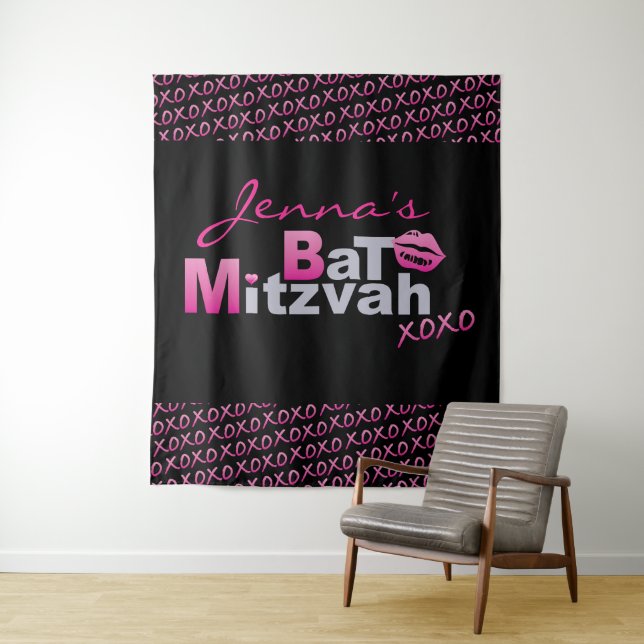 Tapiz LOVE & KISSES PINK Bat Mitzvah Photo Op Backdrop (In situ)